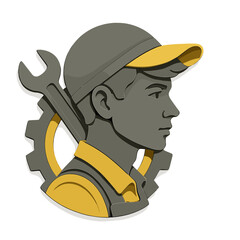 Modern worker profile in 3d style with gear and wrench elements