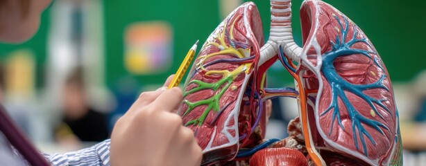 The Lungs Anatomical Model Being Examined By Student In Science Classroom
