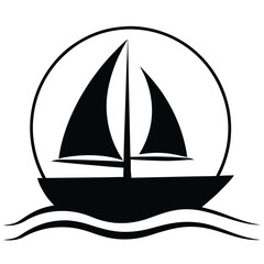 sailboat sunset simple line art silhouette vector icon