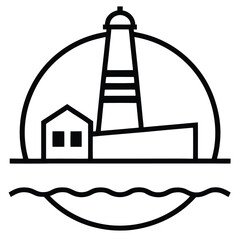 sea harbor simple line art silhouette vector icon