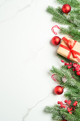 Christmas flat lay background on white.