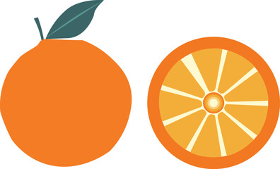 Whole Orange and Orange Slice - Simple Fruit Vector Illustration for Food and Beverage Marketing and Design