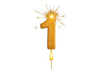 Gold glitter number one sparkler burning celebration
