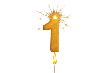 Gold glitter number one sparkler burning celebration