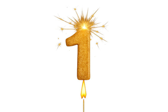 Gold glitter number one sparkler burning celebration