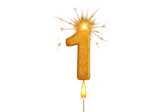 Gold glitter number one sparkler burning celebration