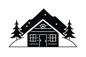 Fototapeta premium snow covered cabin simple line art silhouette vector icon