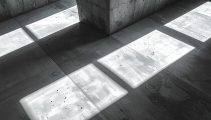 Concrete surface with diagonal natural lighting, moody overhead composition
