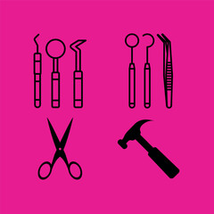 Tool and Instrument Silhouettes on Pink Background