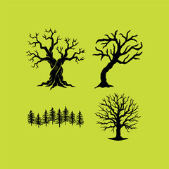 Tree Silhouettes on Lime yellow Background