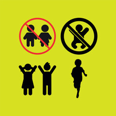 Children Safety and Play Silhouettes on Yellow Background