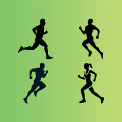 Black Runner Silhouettes on Green Gradient Background