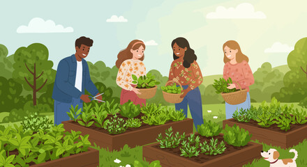 Fototapeta premium Community garden gathering in a sunlit organic vegetable patch