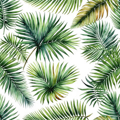 Lush watercolor foliage pattern, green and yellow, set on black