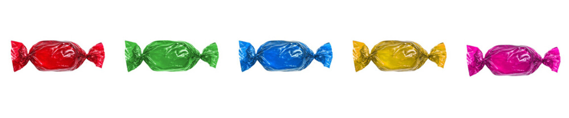 Multicolored candy in a wrapper set transparent PNG cutout isolated background,  food graphic