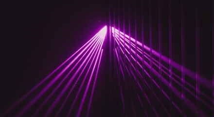 Rays of magenta light stream through vertical bars, creating a striking contrast against the dark backdrop.