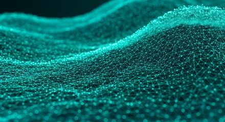 Network of interconnected dots forming a wavy surface, creating an abstract representation of data flow.