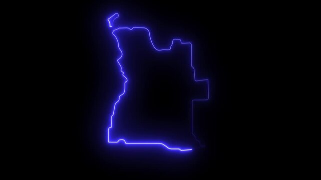 map of Angola With a blue glowing neon effect.