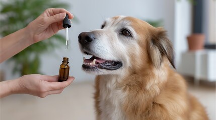 Dog Receiving Oil Supplement From Dropper