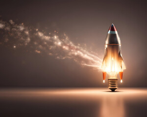 Startup Idea Launch: 1-Rocket Blasting Off from Illuminated Lightbulbtransparent-3 - 1