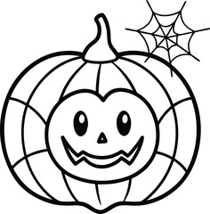 Adorable Jack O’Lantern outline illustration for Halloween coloring pages and festive decoration designs.