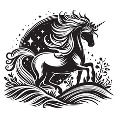 unicorn silhouette vector set