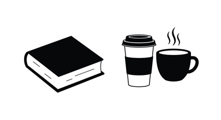 A book coffee to go and a hot drink cozy morning scene