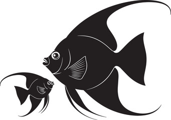 Angelfish vector silhouette illustration, black tropical fish with detailed features