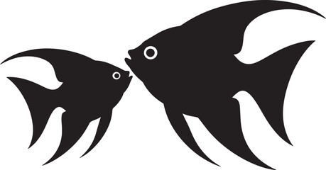 Two angelfish silhouettes isolated on transparent background vector illustration