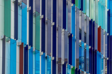 Colorful Architectural Facade with Decorative Plexiglass and Metal Panels