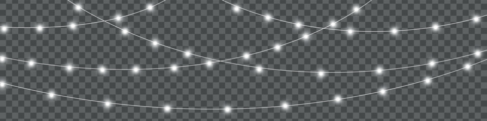 Festive Christmas light gold garlands PNG. Decor element for postcards, invitations, backgrounds, business cards. Winter new collection