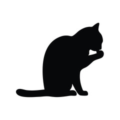 Silhouette of a cat grooming its paw in a simple artistic rendering