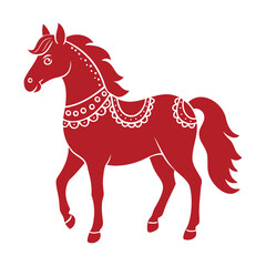 Red decorative horse silhouette with a floral ornament. Illustration.