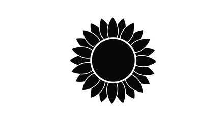 Simple black and white illustration of a sunflower with circular petals