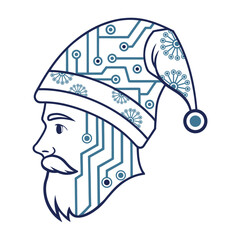 Tech Santa Claus Face  Futuristic Circuit Board Christmas Design