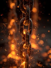 Chains glowing red-hot with flying sparks in the dark — a concept of hell, bondage, power, danger, and strength