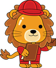 cute lion courier character