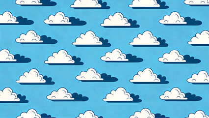Cute clouds seamless pattern on blue background cartoon style wallpaper