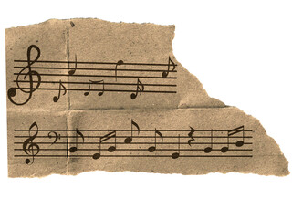 transparent Scrap of old music sheet, vintage yellowed ripped paper with notes isolated for design - 1