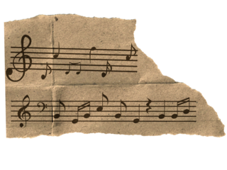 transparent Scrap of old music sheet, vintage yellowed ripped paper with notes isolated for design - 1