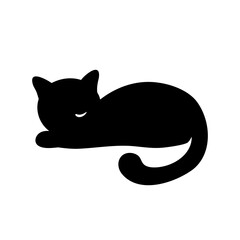 Elegant black cat curled up in a restful slumber silhouette image