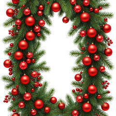 Festive evergreen wreath adorned with red ornaments and berries (1)