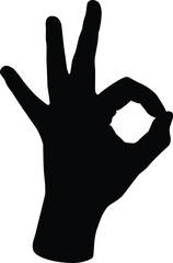 Black silhouette of a hand forming the ok gesture with fingers pointing upwards silhouette