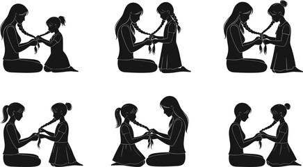 Mother braiding daughter’s hair, family bonding moment, African hairstyle care, nurturing relationship, 