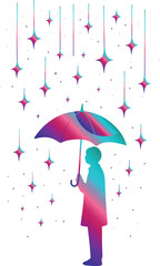 Fototapeta premium Gradient Person with Umbrella and Stars