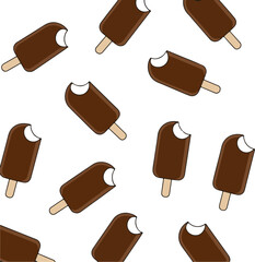 A Seamless Pattern of Bitten Chocolate Ice Cream Bars on a White Background