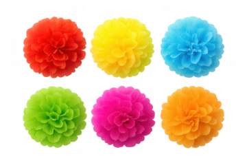 Colorful tissue paper pom poms creating festive decoration