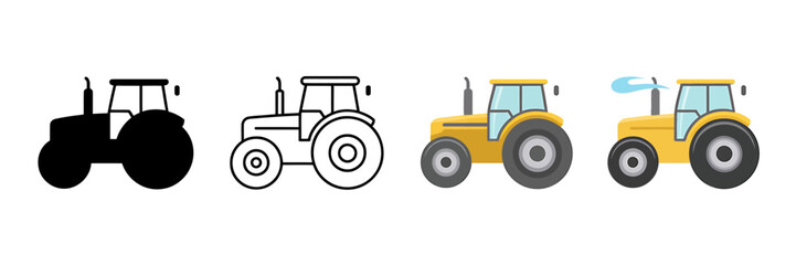 Fototapeta premium Tractor Icon Set in Vector Format Depicting Agricultural Machinery for Farming and Agriculture Purposes Showcasing Different Styles