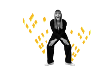 Composite trend artwork sketch image photo collage of silhouette young woman excited face emoji carefree dance listen music party