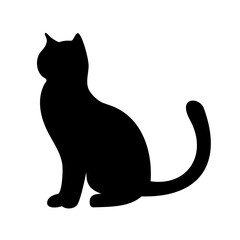 Elegant Sitting Cat Silhouette with Raised Tail and Alert Ears Design